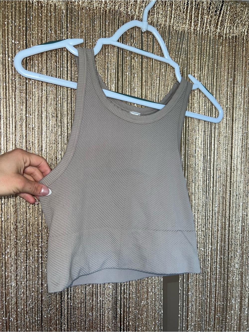 Nikibiki Taupe Ribbed High Neck Tank Top